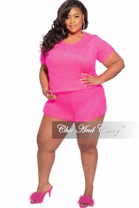 Fresh Fit Final Sale Plus Size Lounge Set /Sleepwear in Neon Pink