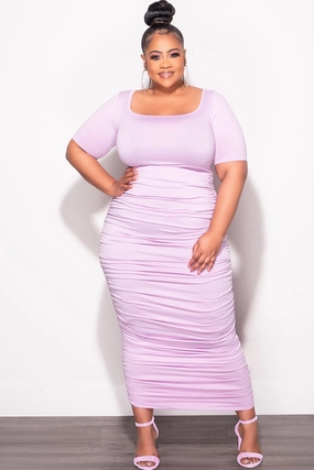 Indoor Comfort Final Sale Plus Size Maxi Dress with Ruching in Purple Lavender