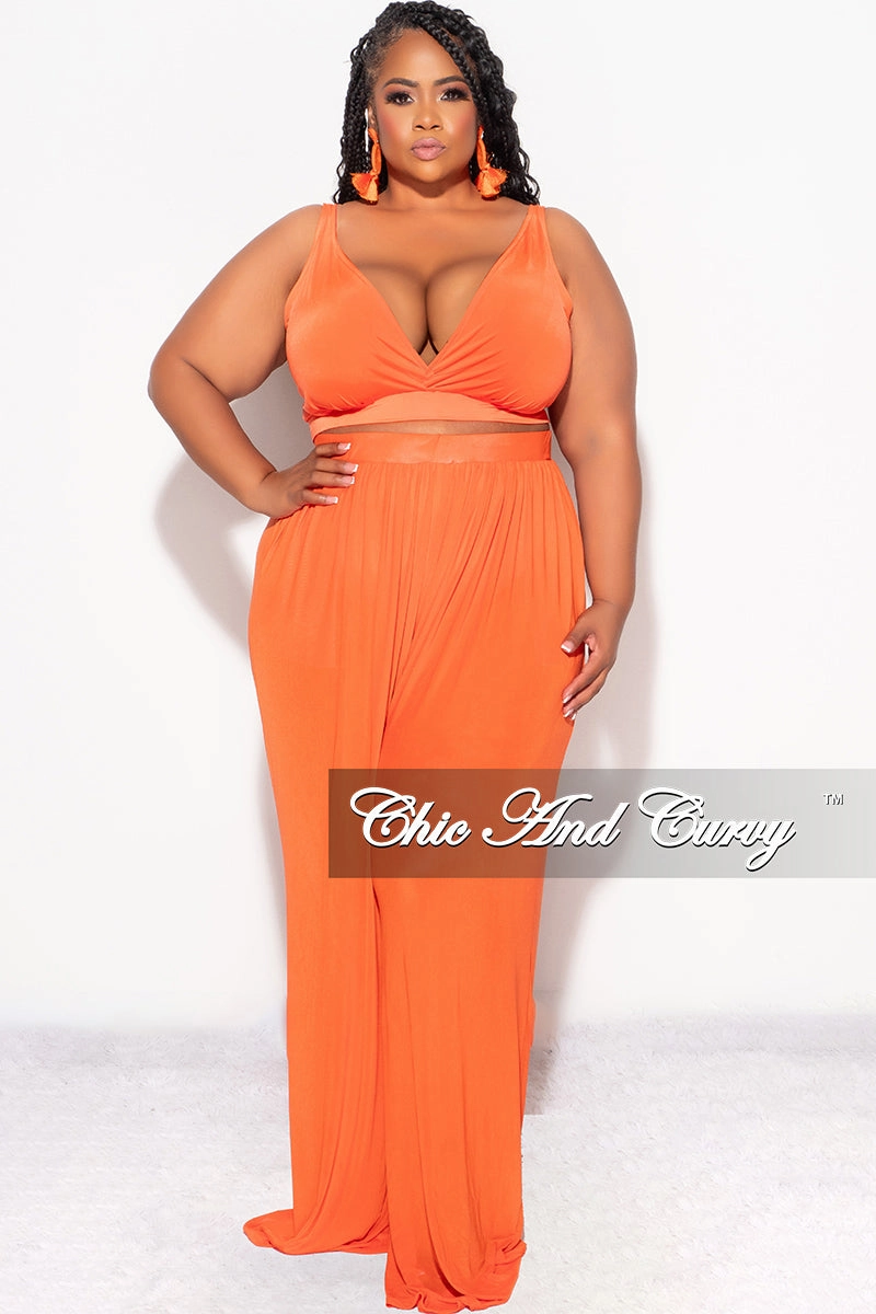 Durable Waistband Cozy Lining Final Sale Plus Size Mesh 3pc Set Top, Bralette, & Pant with Briefs in Orange