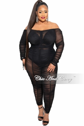 Final Sale Plus Size Mesh Set with Ruching Details Quick Wear NonIrritatingStitching