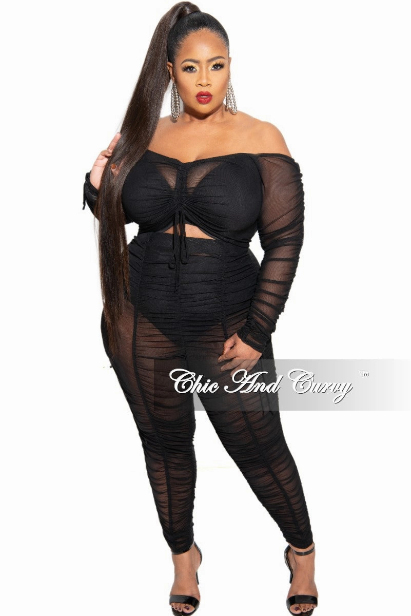 Final Sale Plus Size Mesh Set with Ruching Details Modern Design