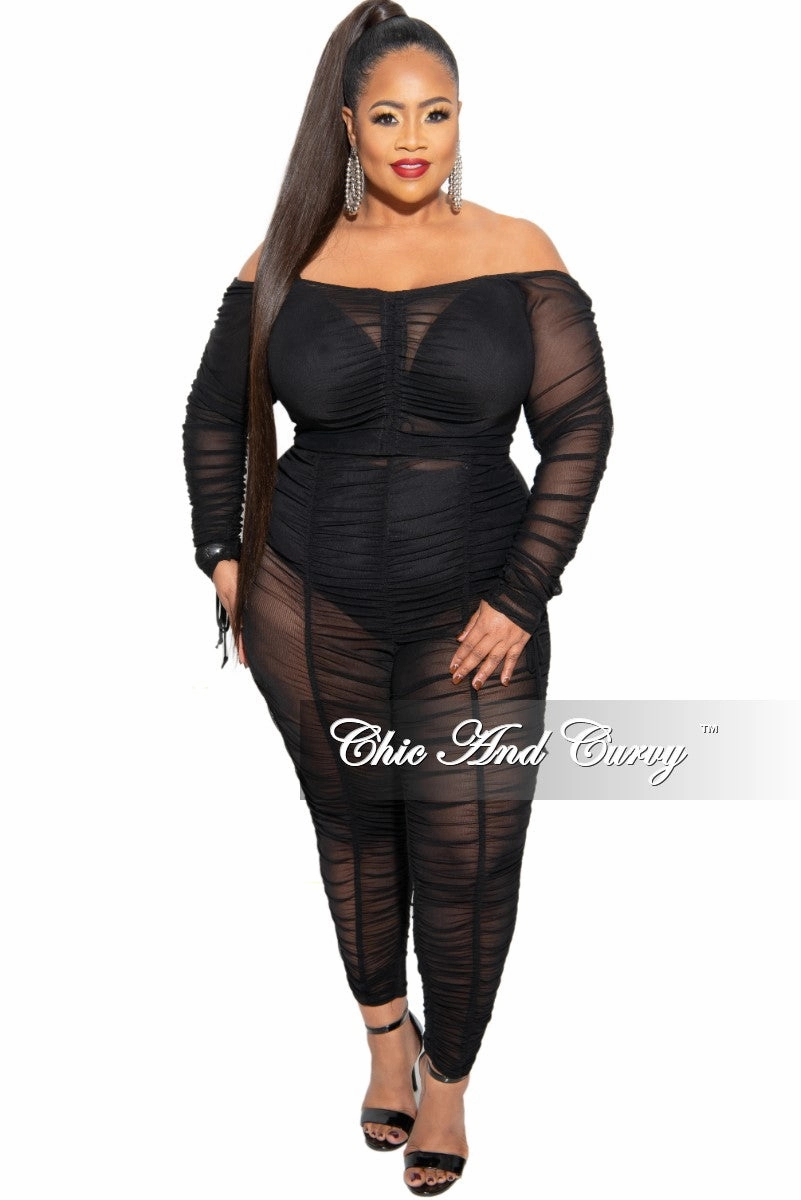 Final Sale Plus Size Mesh Set with Ruching Details Quick Wear NonIrritatingStitching