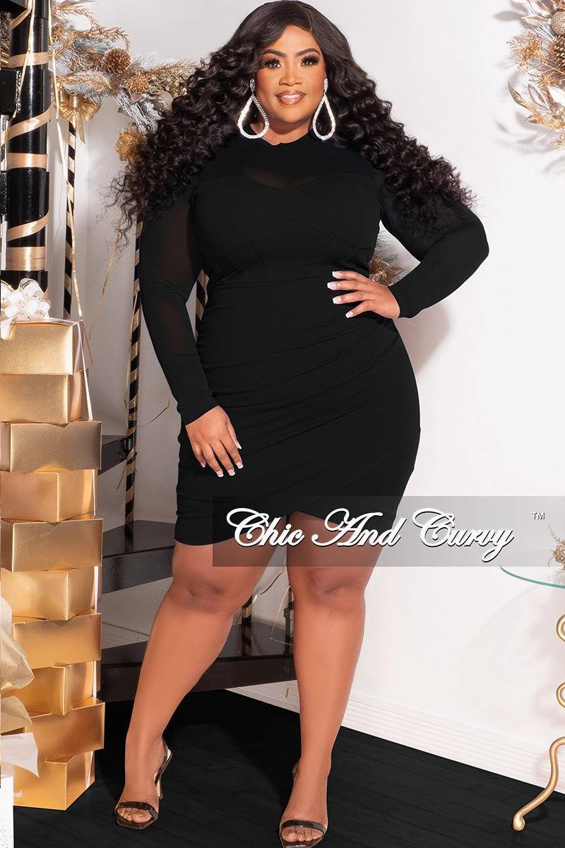 Multipurpose Layering Piece Final Sale Plus Size Mesh Top BodyCon Dress in Black