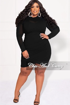 Final Sale Plus Size Mesh Top BodyCon Dress in Black Hidden Zipper Closure