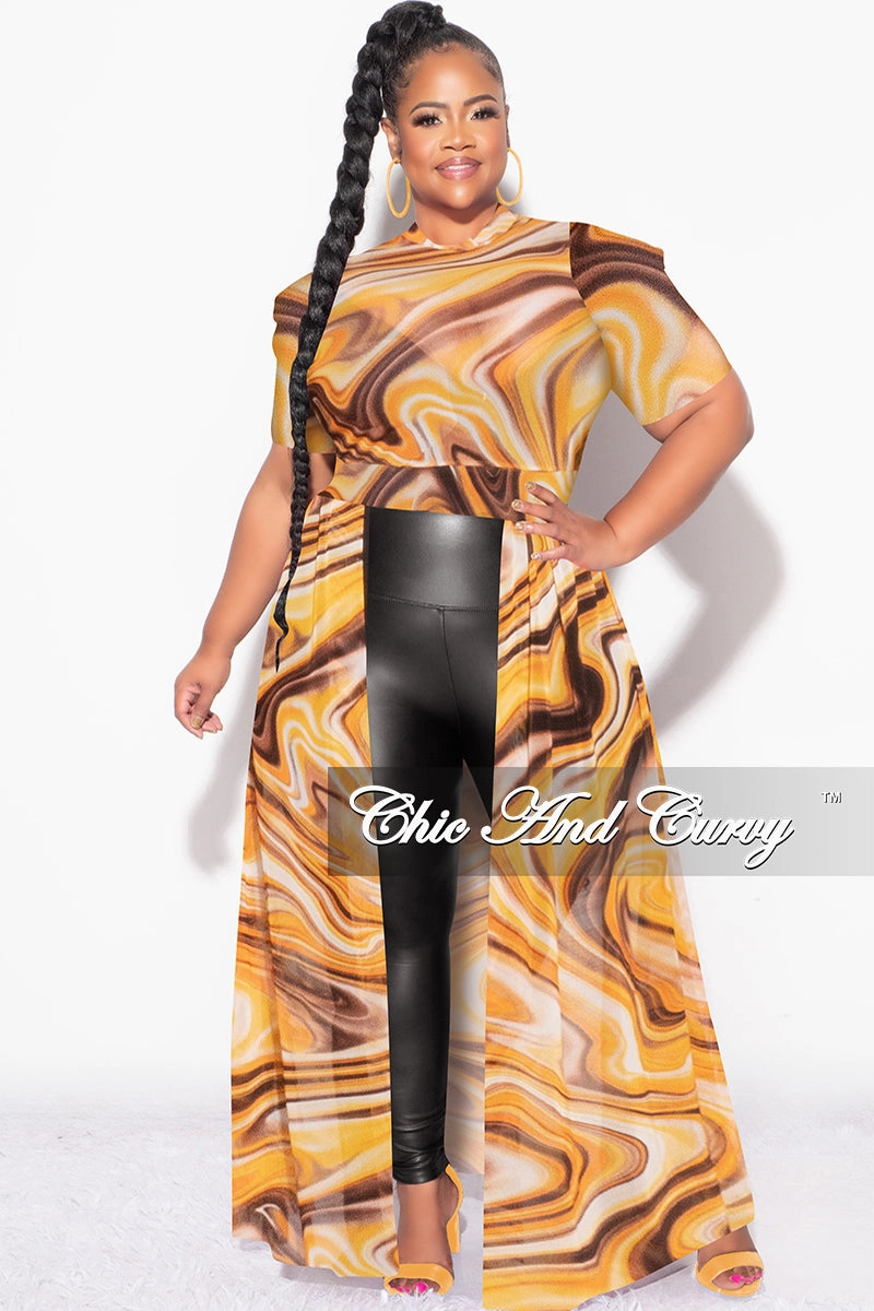 Comfy Ease Breathable Comfort Design Final Sale Plus Size Mesh Top with Train in Brown Yellow and Orange