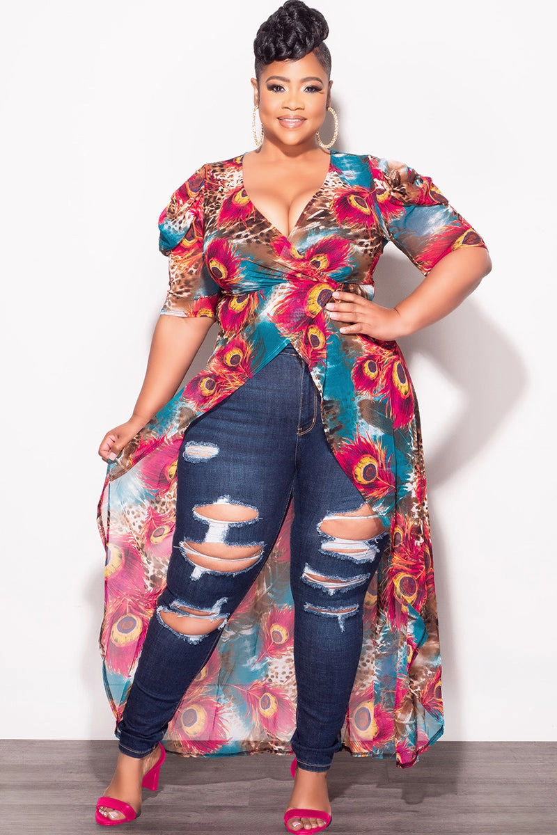 Quick Adjust Fit Final Sale Plus Size Mesh Top with Train in Mixed Animal Print