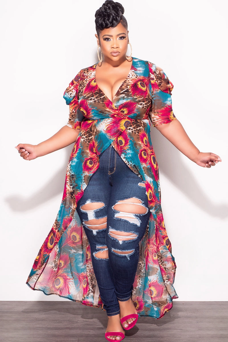 Final Sale Plus Size Mesh Top with Train in Mixed Animal Print Light Reflective Details Essential Look