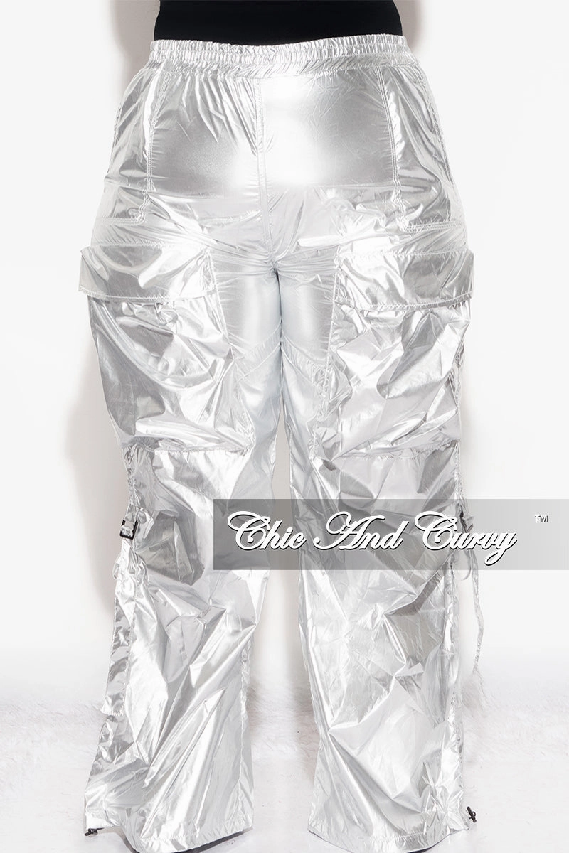 All-Day Wear Final Sale Plus Size Metallic Cargo Pants In Silver