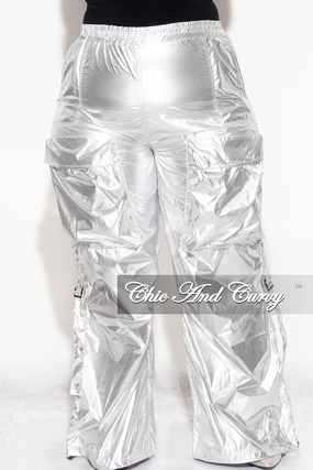 Ultra Stretch Final Sale Plus Size Metallic Cargo Pants In Silver