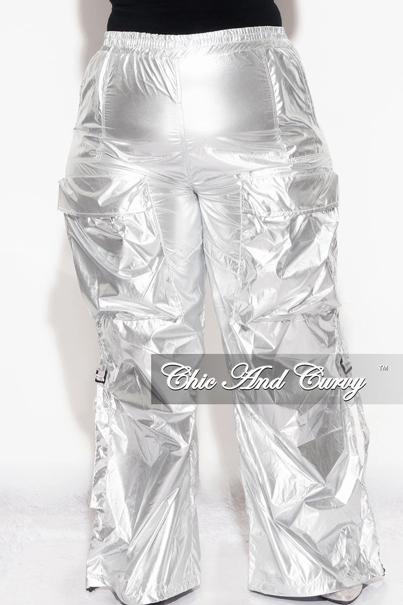 Ultra Stretch Final Sale Plus Size Metallic Cargo Pants In Silver