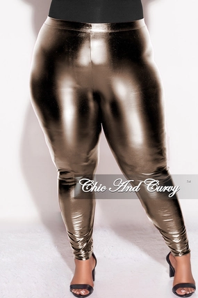Final Sale Plus Size Metallic Leggings in Gold Easy Care Fabric Finish
