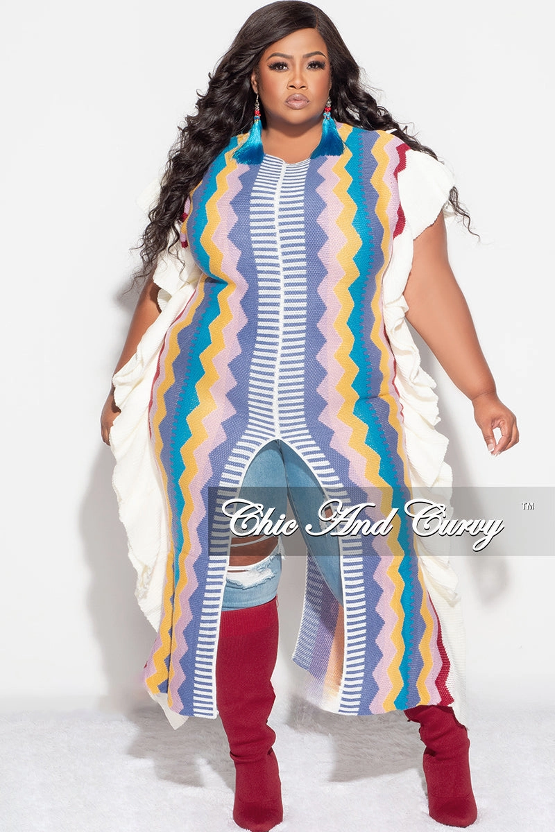Final Sale Plus Size Moroccan Dress/Top in Blue, Mustard & Burgundy Zig Zag Print High Rise Design Flexible Durability