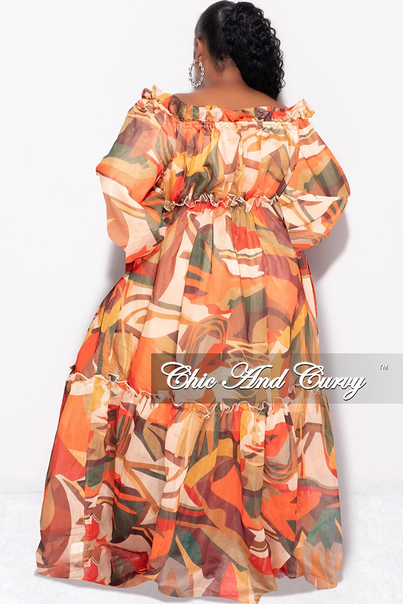 Ultra Stretch Final Sale Plus Size Off the Shoulder Chiffon Maxi Dress in Tan Multi Color