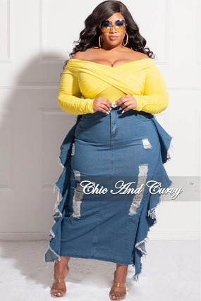 AntibacterialCoating No Chafe Final Sale Plus Size Off the Shoulder Criss-Cross BodySuit in Yellow