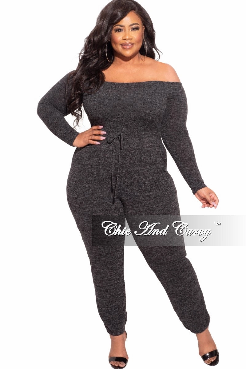 Stylish Layers Final Sale Plus Size Off the Shoulder Knit Jumpsuit in Charcoal