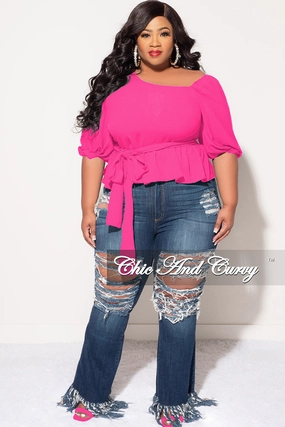 Final Sale Plus Size Off the Shoulder Peplum Top in Pink Slim Stretch Fit Relaxed Lines