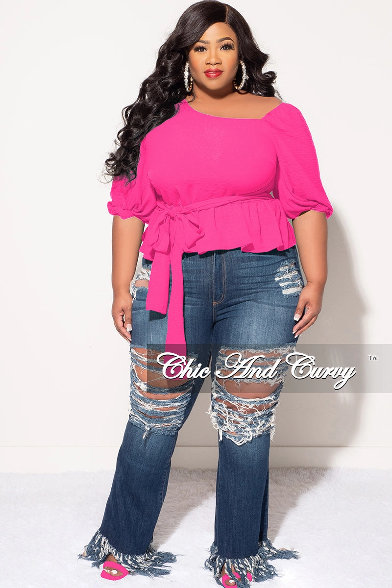 Final Sale Plus Size Off the Shoulder Peplum Top in Pink Slim Stretch Fit Relaxed Lines