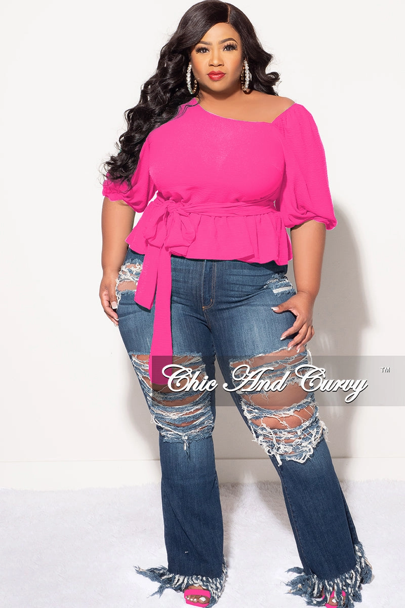 Final Sale Plus Size Off the Shoulder Peplum Top in Pink Fashion Fit Premium Look
