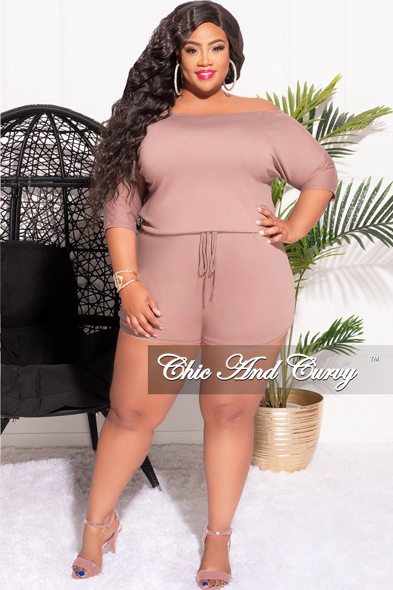 Zip-off legs Compact Pack Final Sale Plus Size Off the Shoulder Romper in Brown