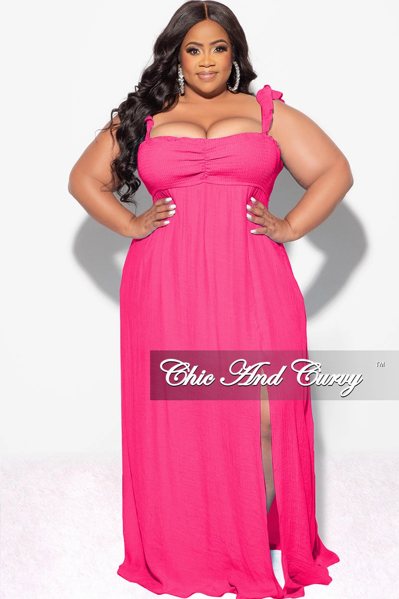 Final Sale Plus Size Off the Shoulder Smocked Maxi Dress in Fuchsia StretchMaterial Simple and Cozy