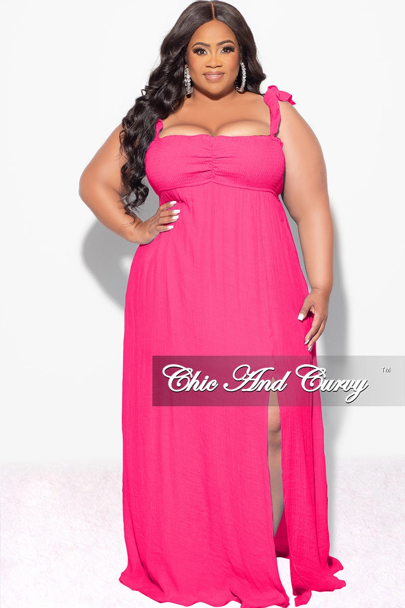 Layer Friendly Seamless construction Final Sale Plus Size Off the Shoulder Smocked Maxi Dress in Fuchsia