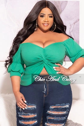 HighRiseWaistband Training Comfort Final Sale Plus Size Off the Shoulder Twist Front Top in Green