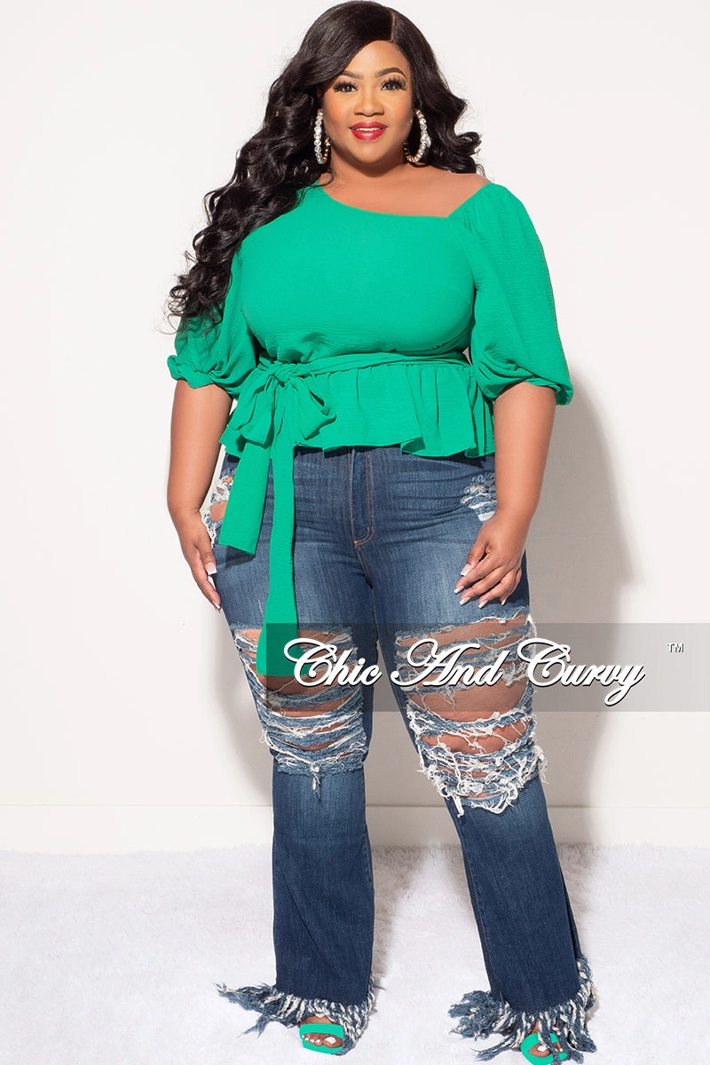 Final Sale Plus Size One Shoulder Peplum Top in Green Wardrobe Essential Everyday Essential