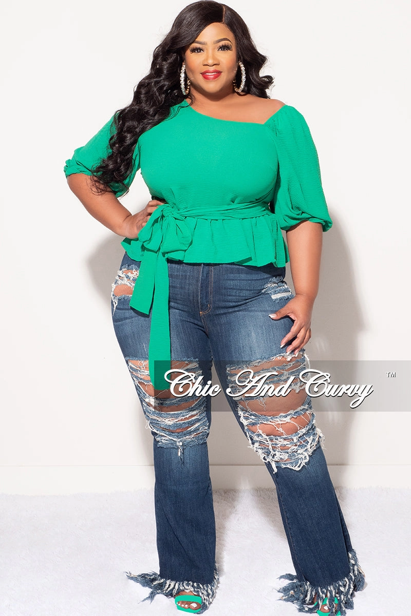 Layered Comfort Final Sale Plus Size One Shoulder Peplum Top in Green