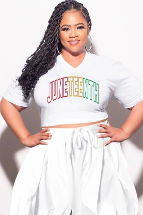 Go Anywhere Final Sale Plus Size Oversized Unisex V-Neck White T-Shirt Juneteenth