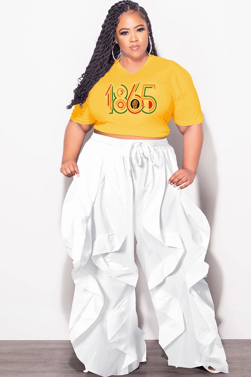 Final Sale Plus Size Oversized Unisex V-Neck Yellow Squash T-Shirt 1865 Comfortable Waistband