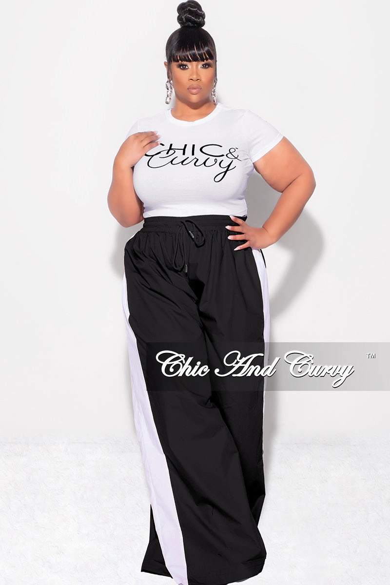 All Season Versatility Final Sale Plus Size Oversized Varsity Windbreaker Striped Wide Leg Pants in Black and White