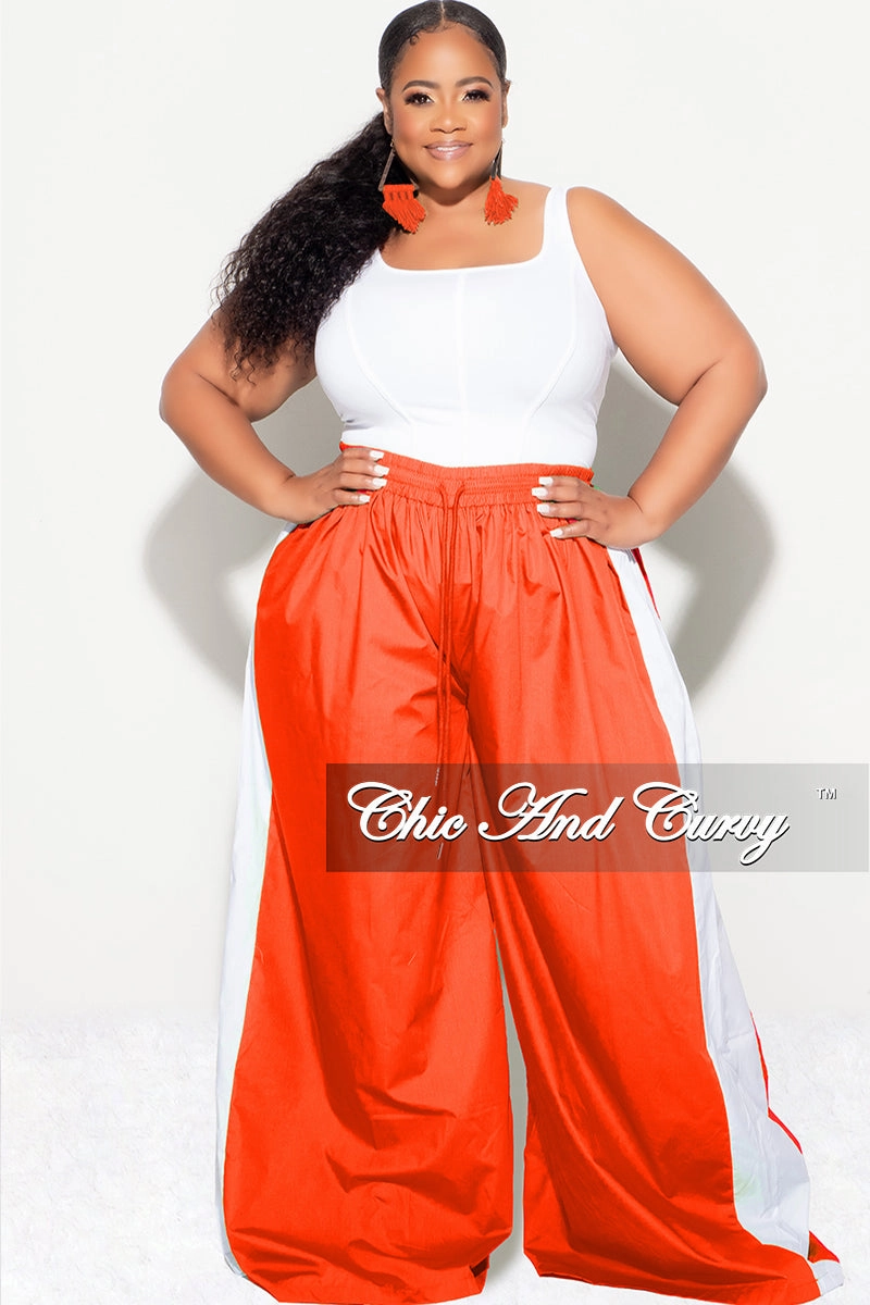 Final Sale Plus Size Oversized Varsity Windbreaker Striped Wide Leg Pants in Orange and White Quick Layer