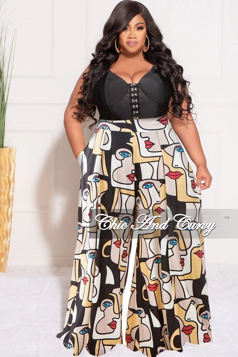 Body Sculpting FlexibleMobility Final Sale Plus Size Palazzo Pants in Black Art Illustration Print