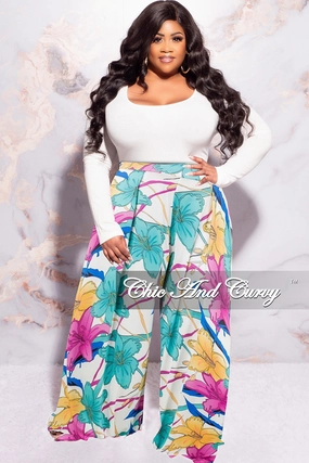 Ventilated Panels Sport Ready Fit Final Sale Plus Size Palazzo Pants in Multi Color Floral Print