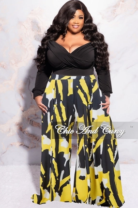 Final Sale Plus Size Palazzo Pants in Yellow Black and White Bonded Seam Technology