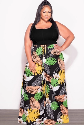 All Day Wear ReinforcedBeltLoops Final Sale Plus Size Pants in Black Multi Color Leaf Print