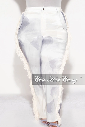 Easy Comfort Final Sale Plus Size Pants with Fringe High Waist in Abstract Greys