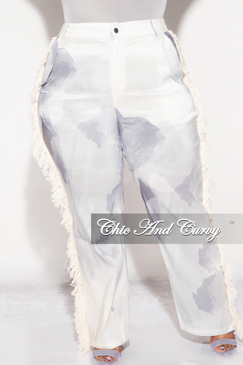 Final Sale Plus Size Pants with Fringe High Waist in Abstract Greys Comfortable Layering Comfy Texture