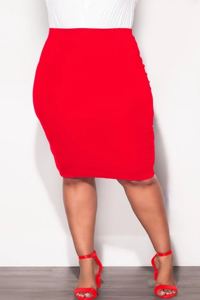 Flexible Layer Fit Comfortable fit Final Sale Plus Size Pencil Skirt in Red