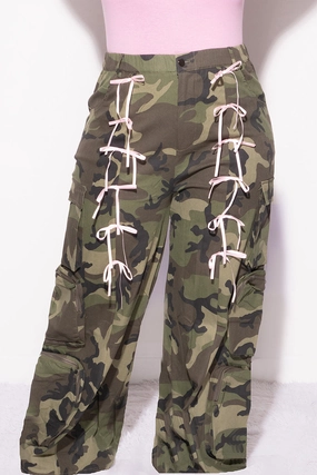 Final Sale Plus Size Pink Ribbon Cargo Pant in Camouflage Print Zip-off legs