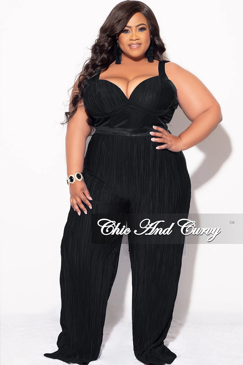 Bluesign Approved Material HighNeckline Final Sale Plus Size Pleated Jumpsuit in Black