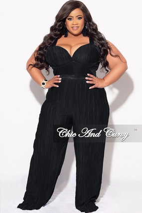 Eco Friendly Blend Final Sale Plus Size Pleated Jumpsuit in Black