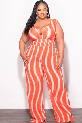Final Sale Plus Size Pleated Jumpsuit in Orange anti slip grip
