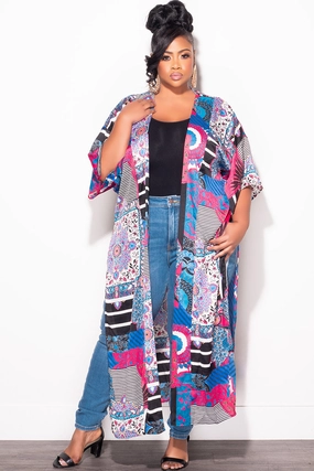 Practical Wear Performance Design Final Sale Plus Size Plus Size Cardigan in Multi Color Design Print