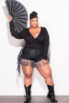 Final Sale Plus Size Plus Size Tie Top in Black sporty wear Compact Fit
