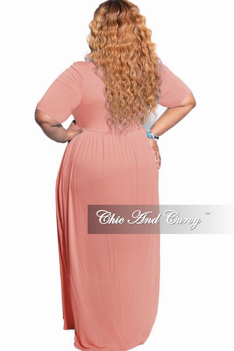 Final Sale Plus Size Pocket Maxi Dress in Rose Pink Light Reflective Details NoBuckleDesign