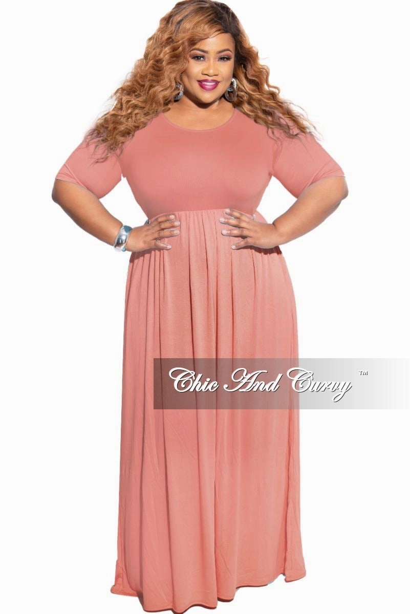 Modern Layer Final Sale Plus Size Pocket Maxi Dress in Rose Pink