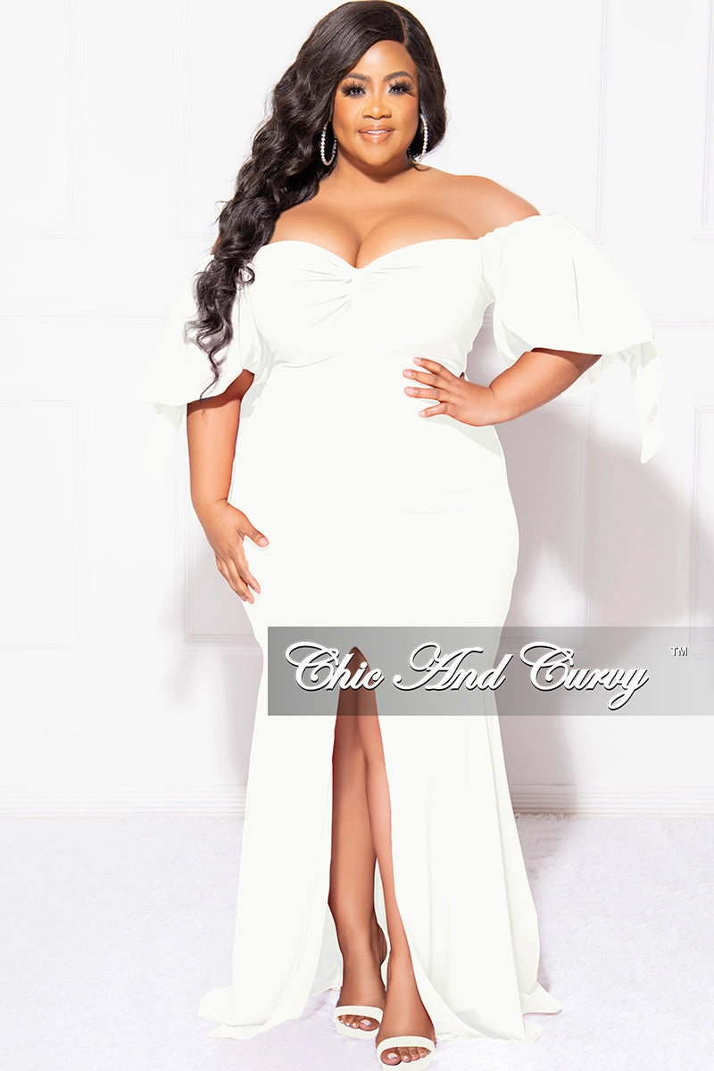 Final Sale Plus Size Puffy Sleeve Gown with Front Slit in Ivory NonScratchSurface