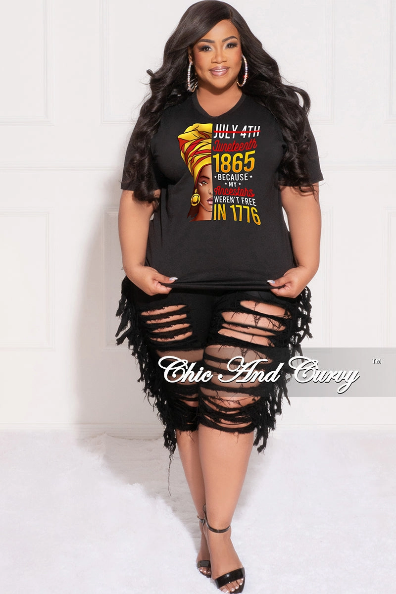 Final Sale Plus Size "Juneteenth African American" T-Shirt in Black Easy Motion Trendy Waist