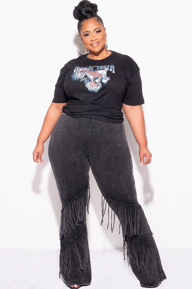 Static free Final Sale Plus Size "Rock Tour'" Graphic Top in Black and Blue
